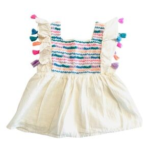 Cat & Jack Multicolor Tassel Blouse w/Embroidery & Ruffle Sleeves 4T - LIKE NEW